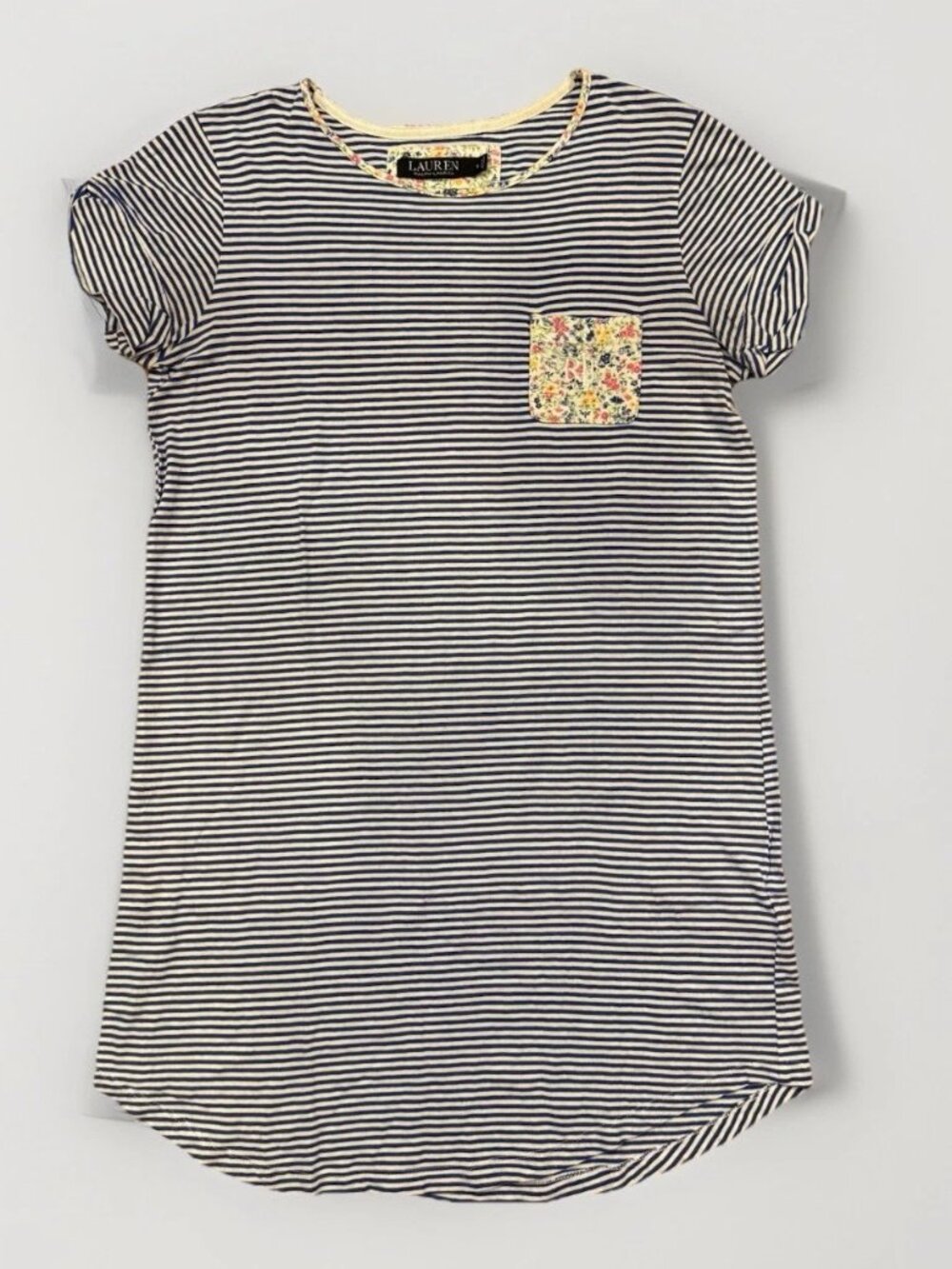 Lauren Ralph Lauren Blue White Striped Long Sleepshirt Nightgown Size Small